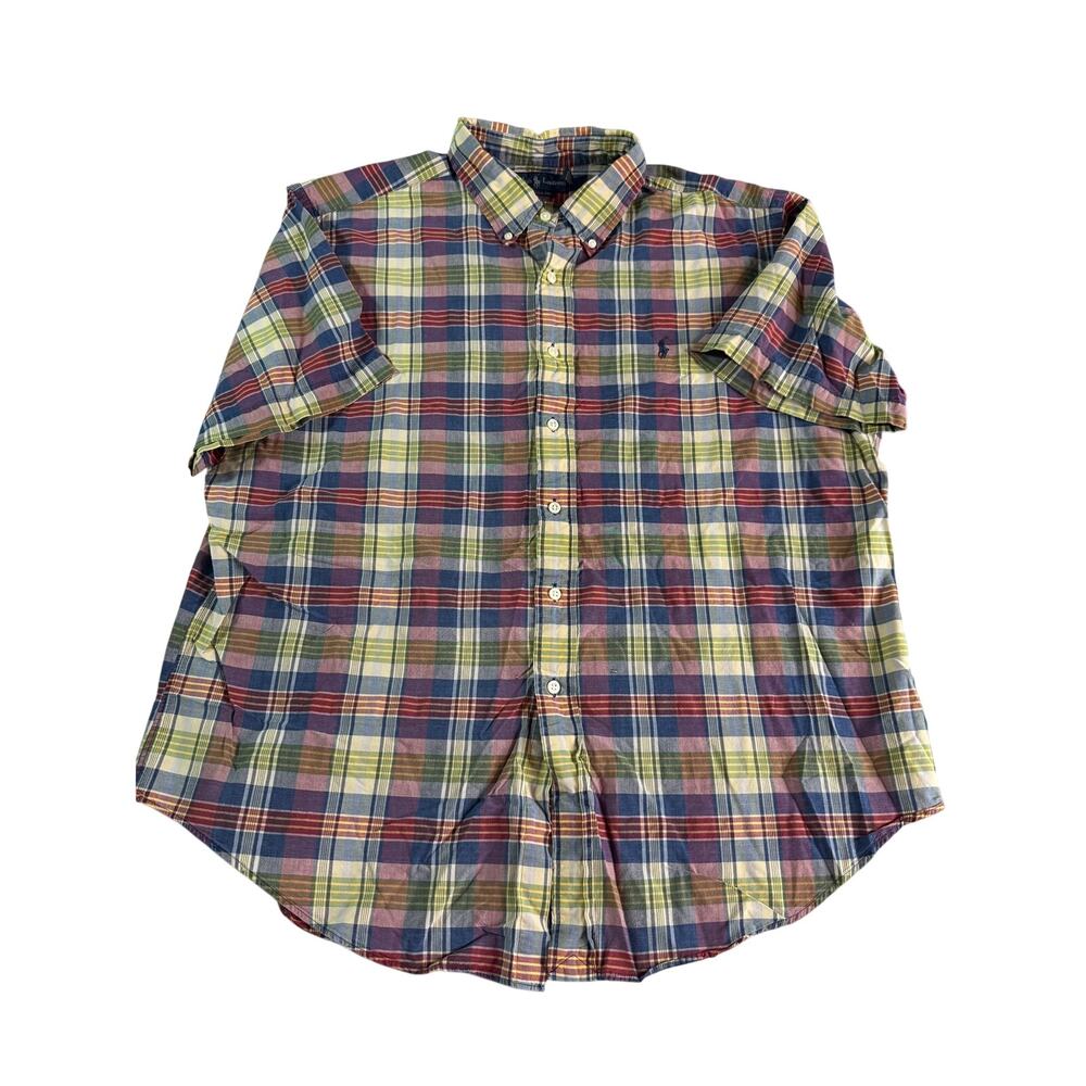 Ralph Lauren Mens XXL Madras Plaid Shirt Classic Fit Short Sleeve Preppy